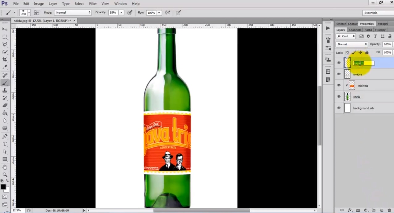Cum sa punem o eticheta pe o sticla in Photoshop